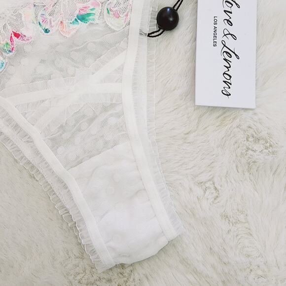 For Love and Lemons Outline White Rainbow Floral High Waisted Panty XXS NWT - Picture 5 of 13